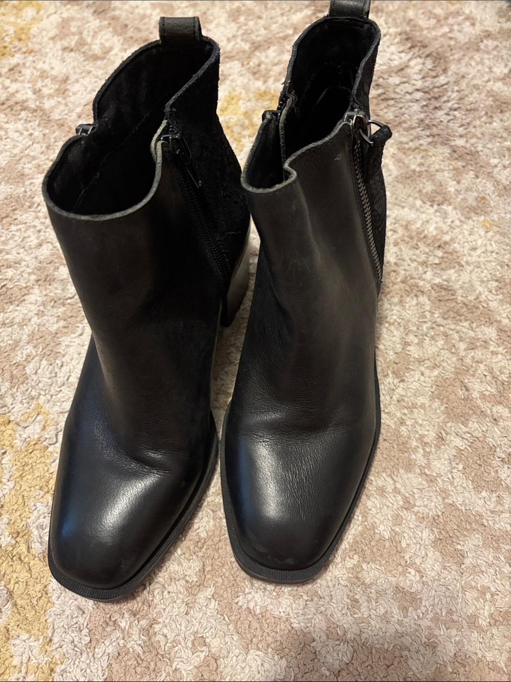 Crown Vintage Black Leather Ankle Booties with Side Zip
